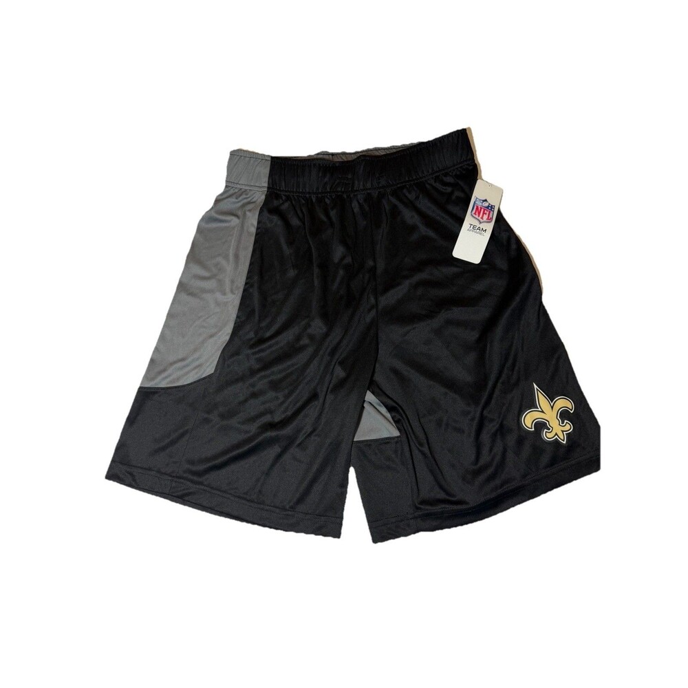 NWT New Orleans Saints NFL Team Apparel Shorts Mens Small Black Gray Athletic